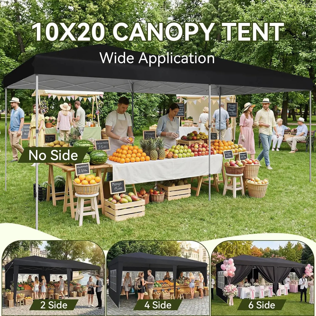 Aoxun 10x20ft Pop Up Gazebo With Sides Waterproof Outdoor Canopy With Wheeled Carry Bag 4 Weight Bags 12 Stakes 6 Ropes Heavy Duty Instant Shelter For Garden Party BBQ