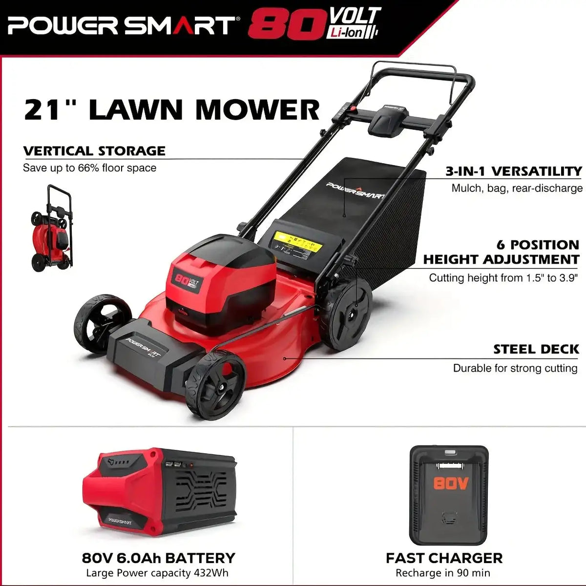 PowerSmart Cordless Lawn Mower for Yard Care — product view 2