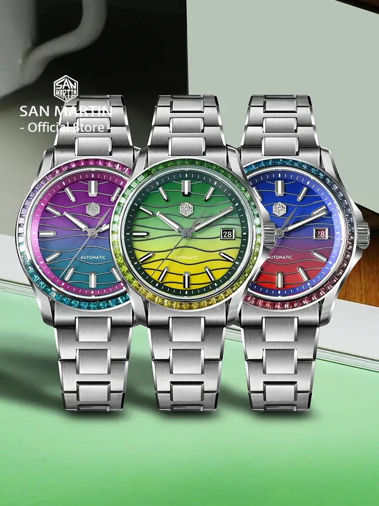 San Martin Official Luxurious Gemstone Bezel Splicing MOP Dial Miyota 9015 39mm Men Automatic Mechanical Watch Waterproof SN0150