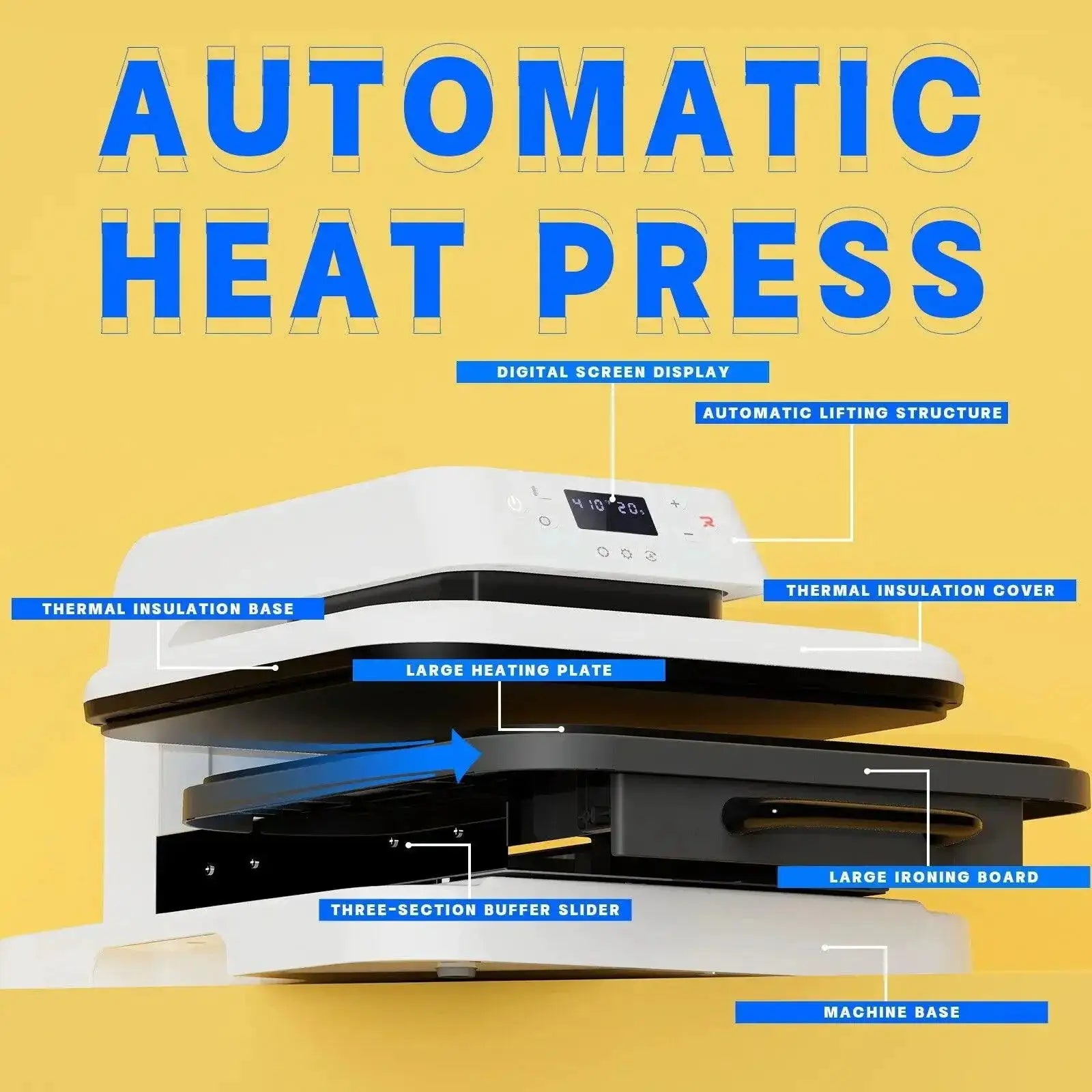 HTVRONT 15x15 Inch 1500W Auto Heat Press For T Shirts