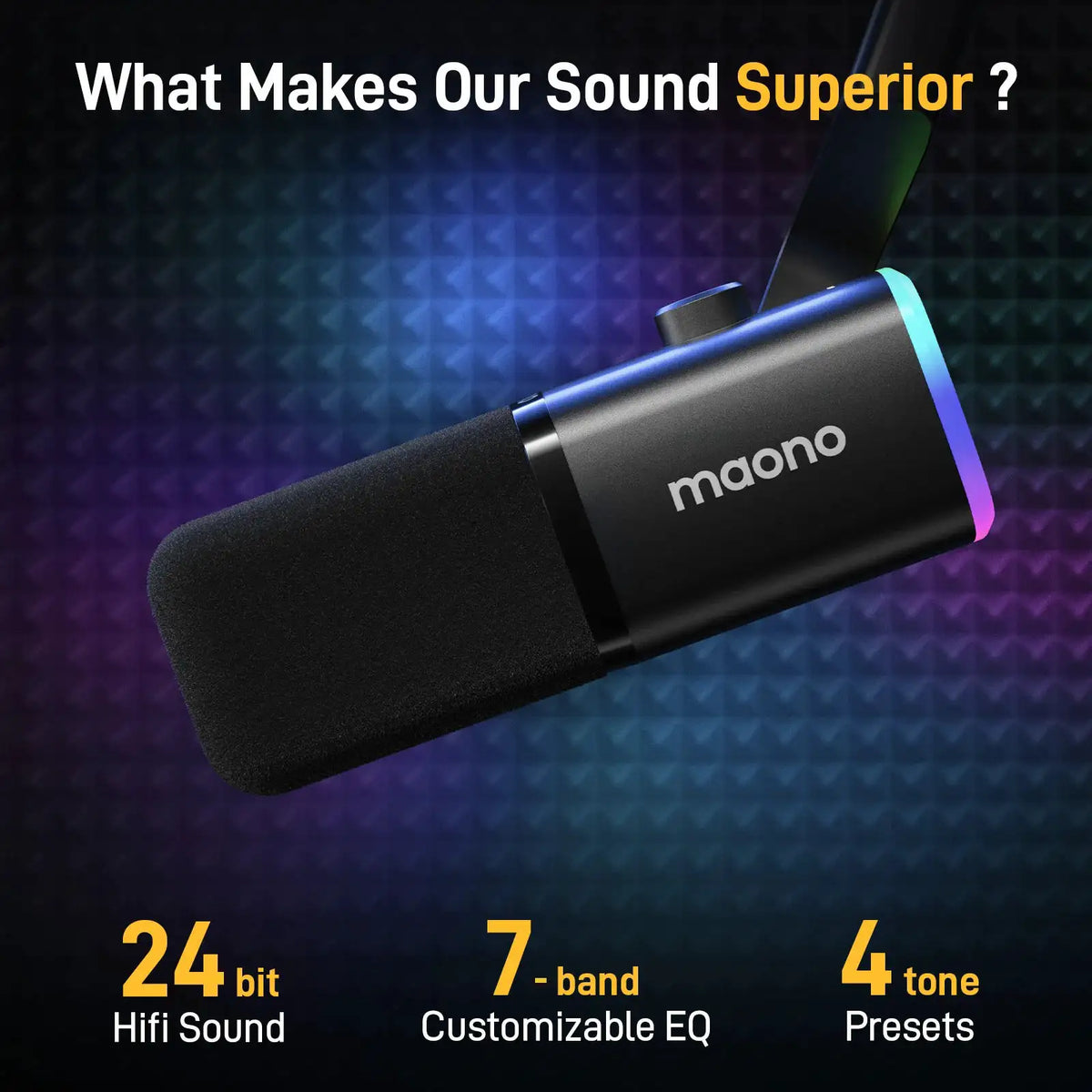 MAONO PD100X Dynamic Microphone. Software Noise Reduction Included. RGB Gaming Mic. Enhances Gaming Experience. Ideal for Record