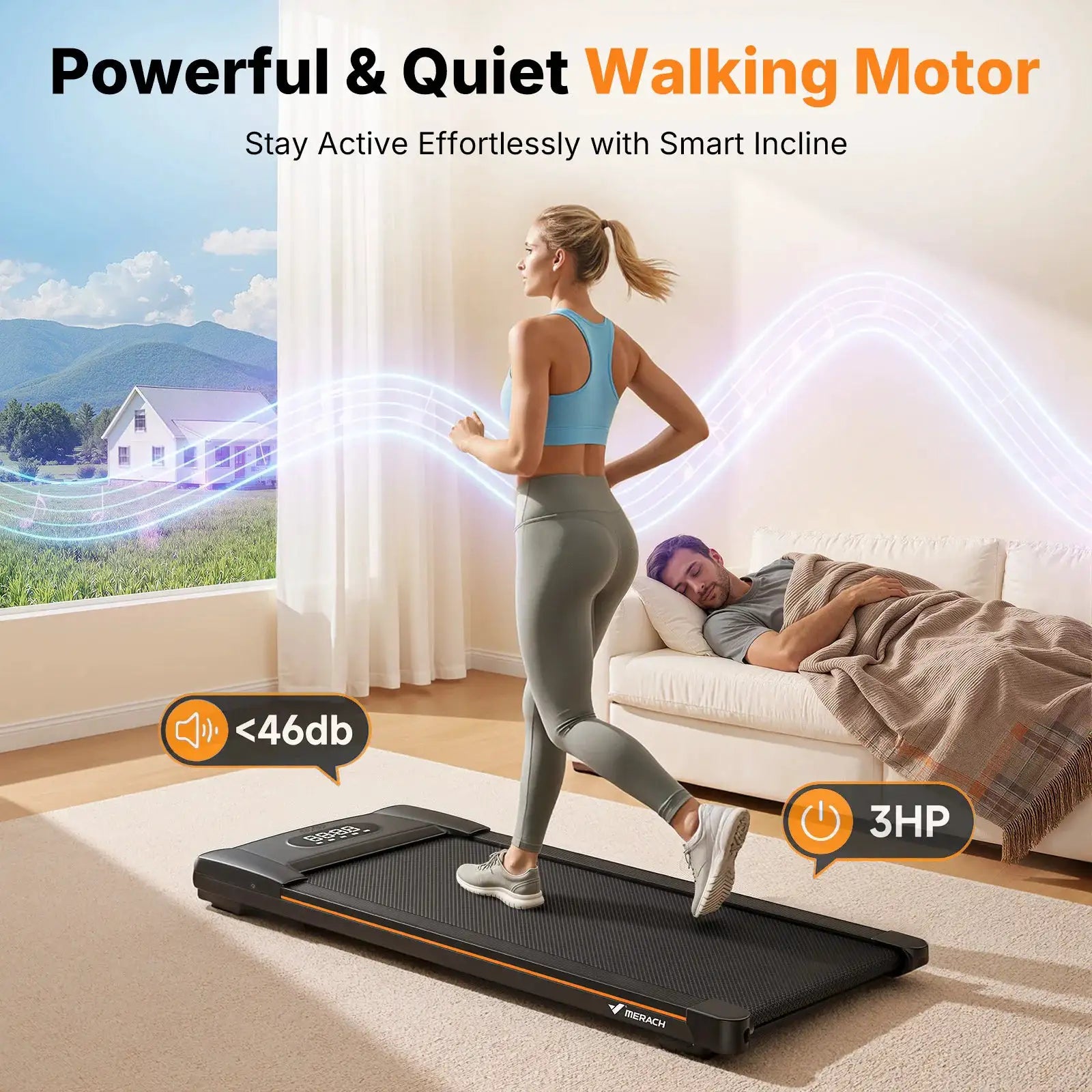 MERACH Walking Pad Treadmill 2in1 Low Noise Running Pad 330LBS Capacity LED Display Phone Holder Fitness Exercise Machine for Home Gym