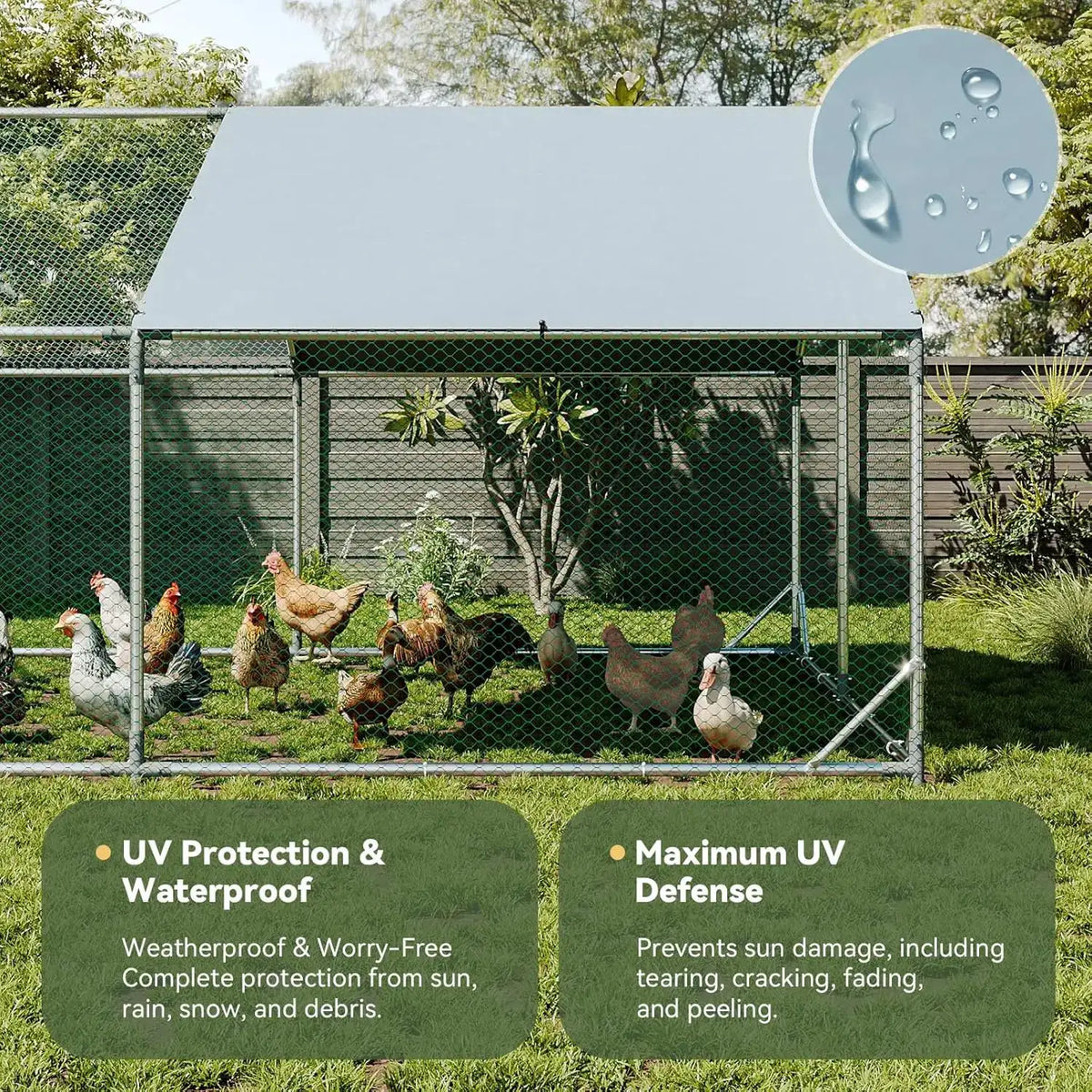 Nordivale10X13ft Metal Chicken Coop With Cover Outdoor Chicken Run Enclosure Spire Roof Hen House Walk In Cage Peak Poultry Coop For Yard Farm
