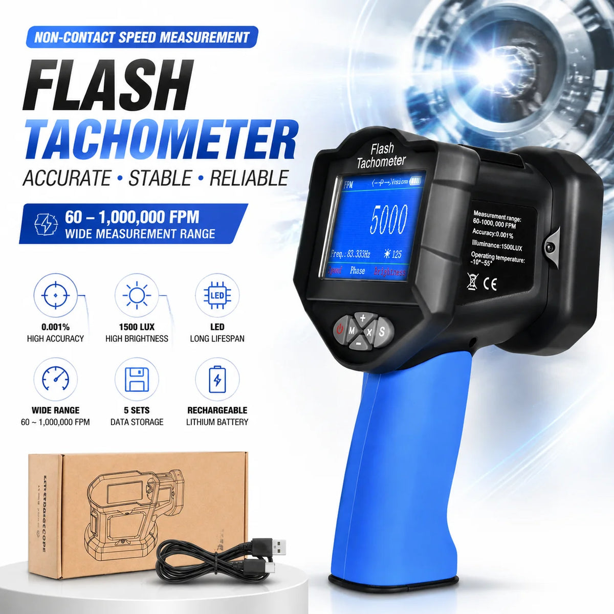 LED Stroboscope RPM Digital Strobe Tachometer Non-Contact Speed — product view 1