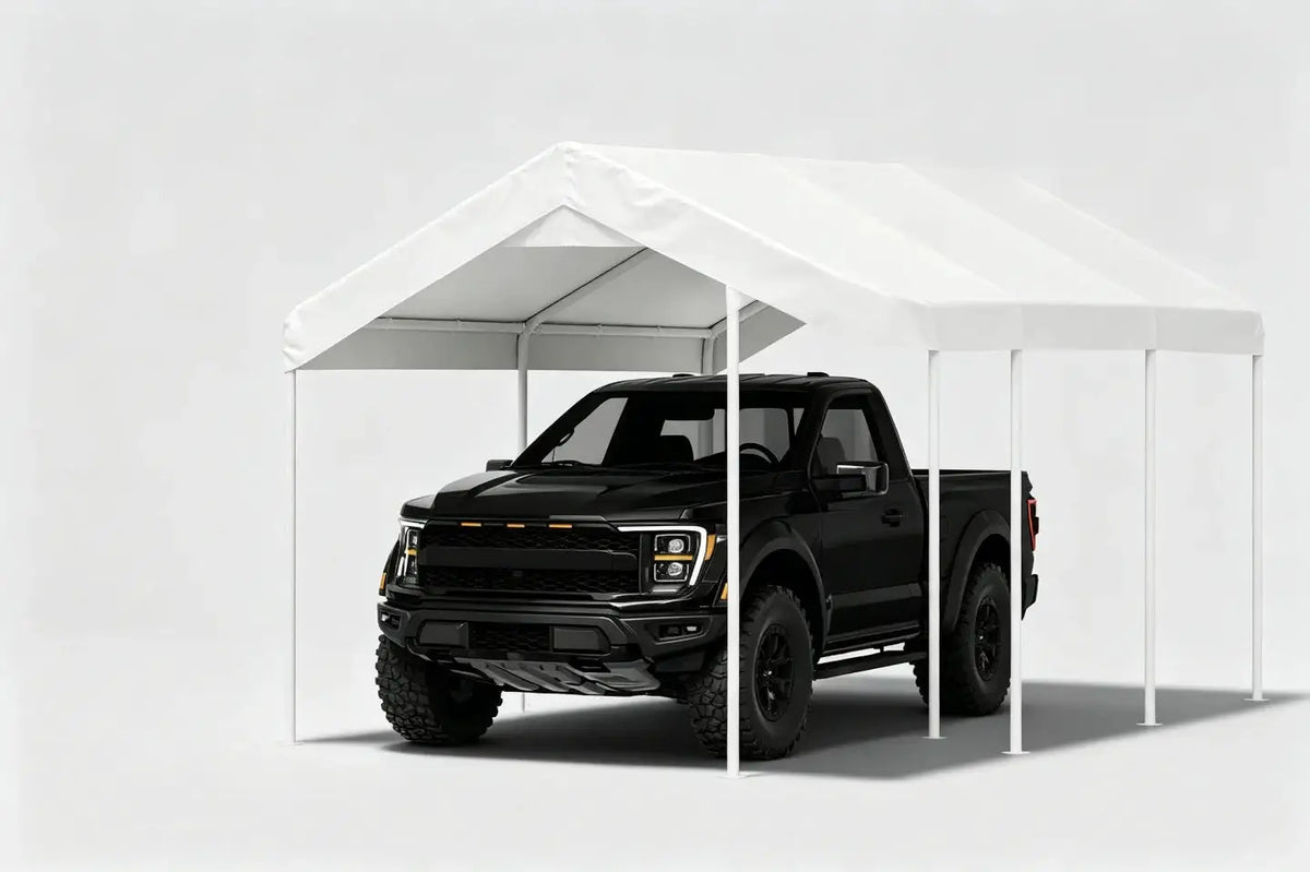10x20FT Heavy Duty Carport Portable Garage Car Canopy Outdoor Car Tent for Cars Boats Trucks Steel Frame All Weather Protection Stakes Ropes Included White