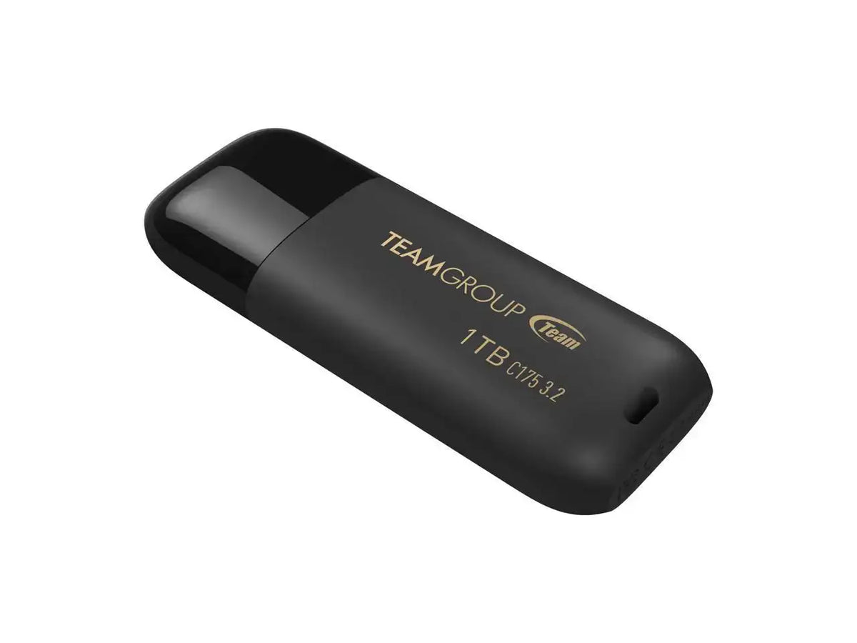 TEAMGROUP C175 1TB USB 3.2 Gen 1 Flash Drive Rounded Streamlined Unibody Design Black Pearl Seamless Construction Matte and Glossy Finish, Speed Up to 100MB/s (TC17531TBB01)