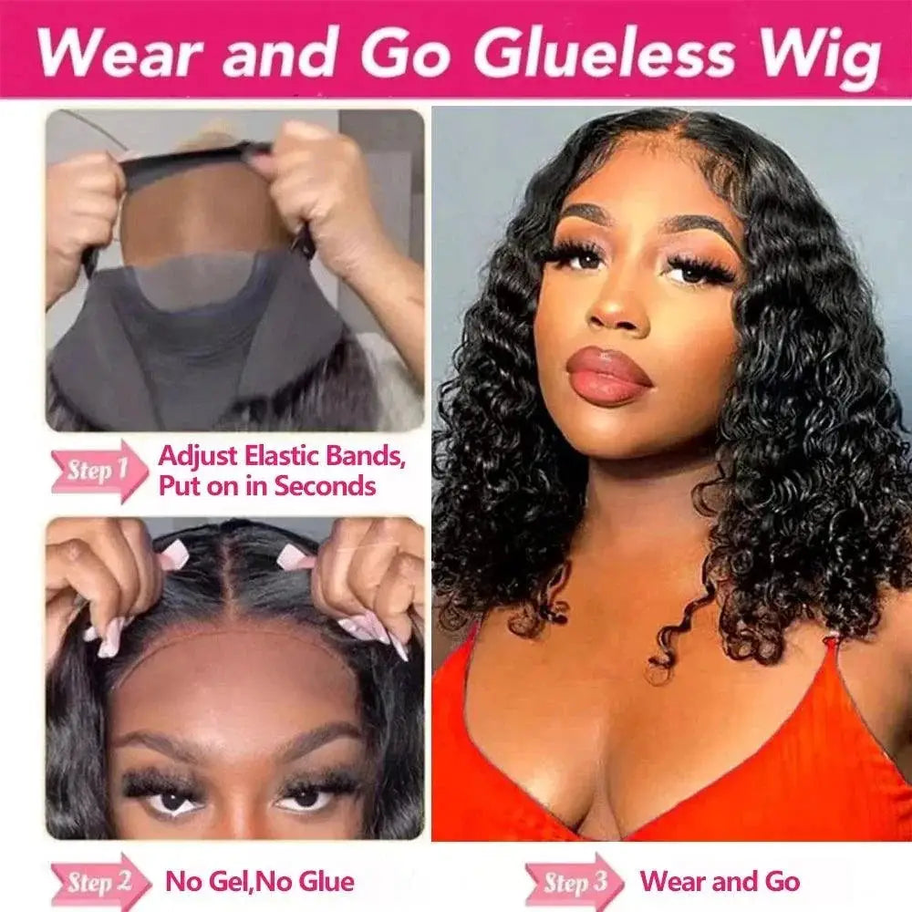 Curly Glueless Bob Wig 100 Percent Human Hair Lace Front