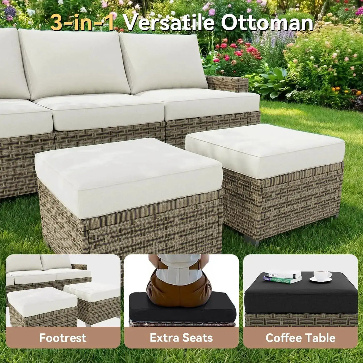Nordivale Luxury Patio Furniture Set 9 Piece Outdoor Sectional Sofa All Weather Thickened Cushions Swivel Rocker Chairs Beige