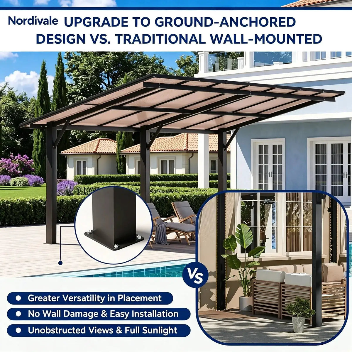 Nordivale 14x10FT Hardtop Gazebo Heavy Duty Metal Pergola with Roof Freestanding Carport for Patio Backyard 4.72 Inch Thick Support Posts Black