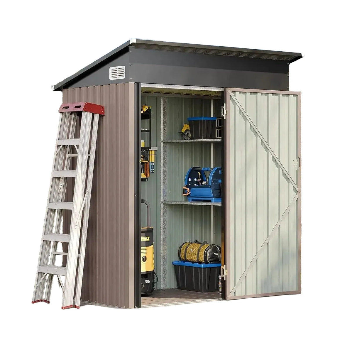 Aoxun 5x3ft Outdoor Storage Cabinet With Shelves Lockable Metal Garden Shed Waterproof Brown For Backyard Terrace Poolside