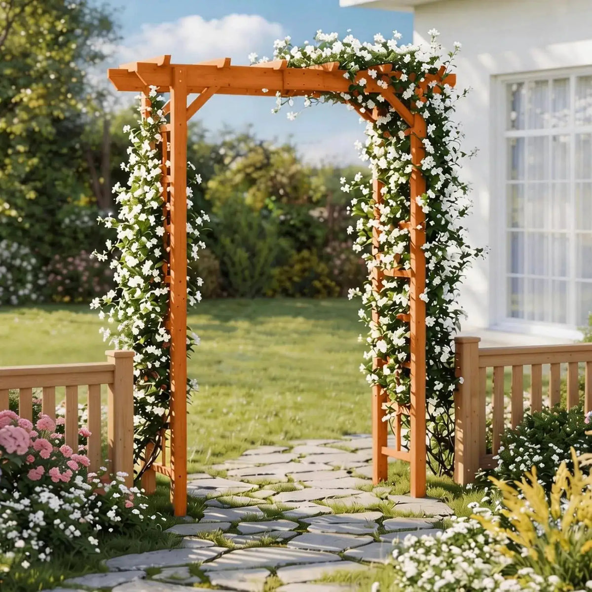 Aoxun 85" Wooden Garden Arbor Trellis Wedding Archway for Ceremony Outdoor Pergola Arch for Climbing Plants Backyard Lawn Decor (Brown)