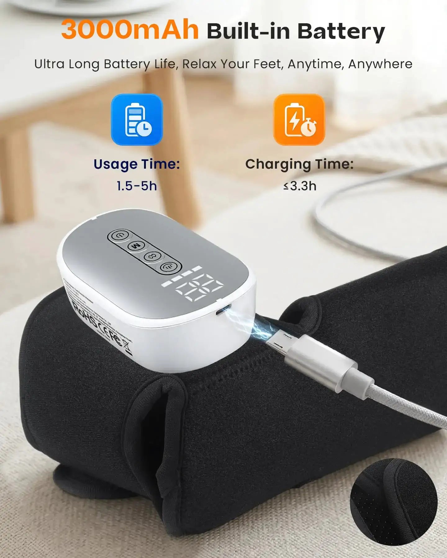 Ankle Foot Massager with Heat and Air Compression Cordless Electric Calf Foot Ankle Joint Pain Relief Hot Compress Therapy for Plantar Fasciitis Foot Arthritis Swollen Ankle Blood Circulation Relaxation 3000mAh Battery (225 c