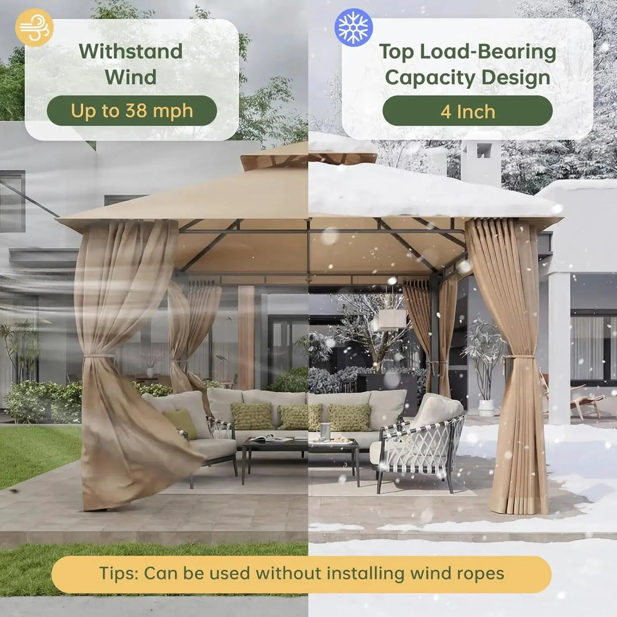 Aoxun 10x10FT Gazebo with Mosquito Netting Double Roof Outdoor Party Tent with Zipper Screens for Backyard Garden