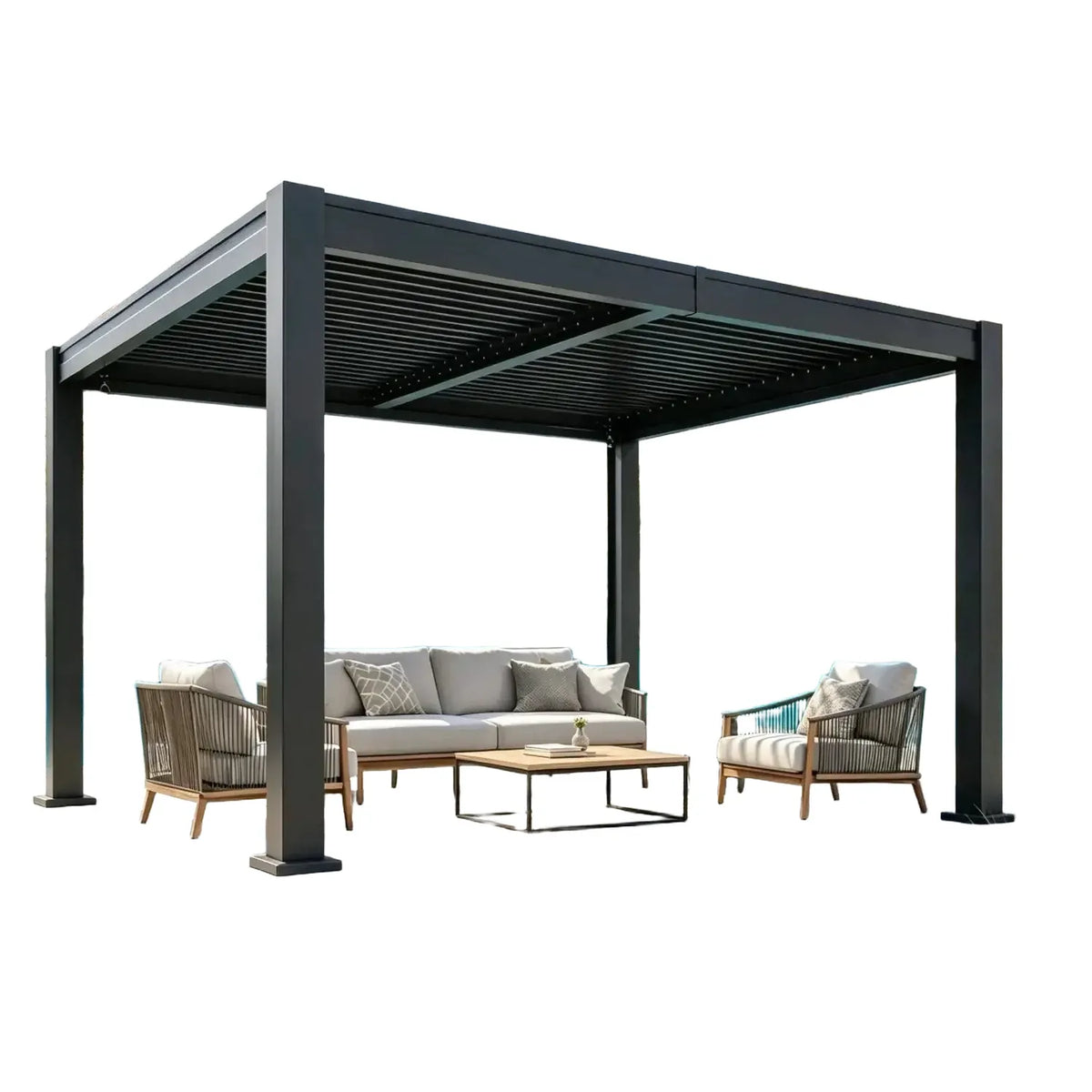 Nordivale 12X10ft Louvered Pergola All Aluminum Outdoor Gazebo With Adjustable Roofs Waterproof Curtains Netting Integrated Drainage System For Patios Poolside