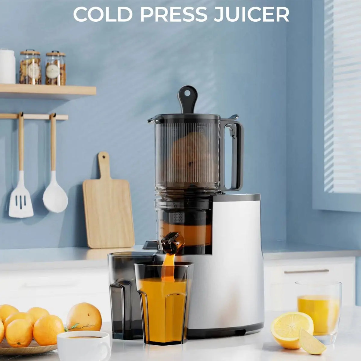 EUHOMY Stainless Steel Cold Press Slow Juicer, Feed Chute — product view 2