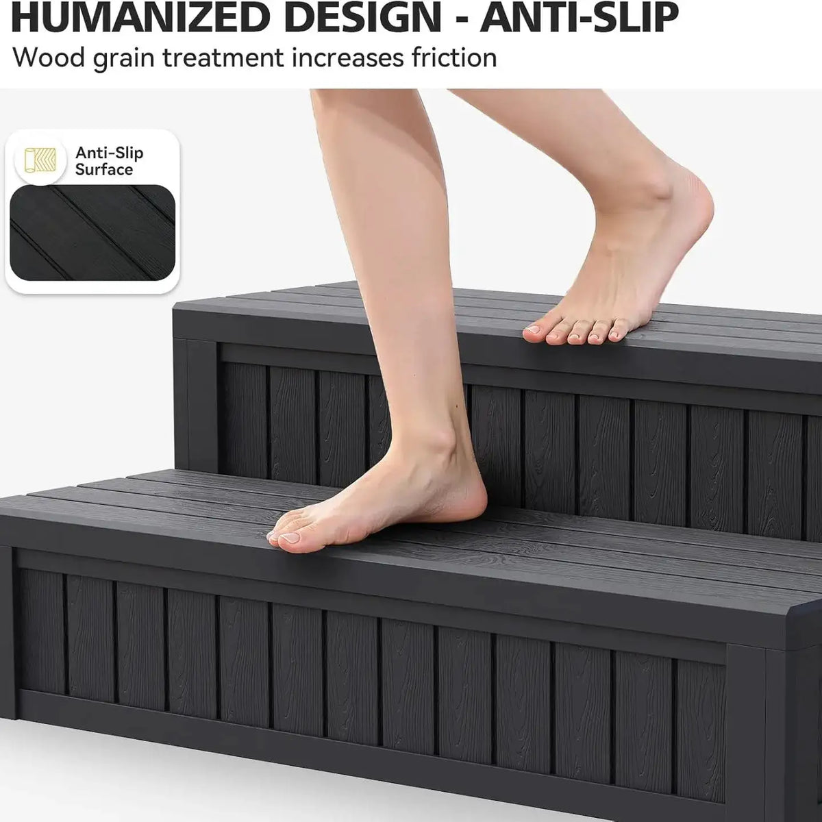 Universal Hot Tub Steps With Storage, Outdoor Spa Stairs With Storage Compartment, Non-Slip Sturdy Waterproof Heavy Duty Porch Step, Wood Looking Indoor Outdoor Use, 600LBS Weight Capacity