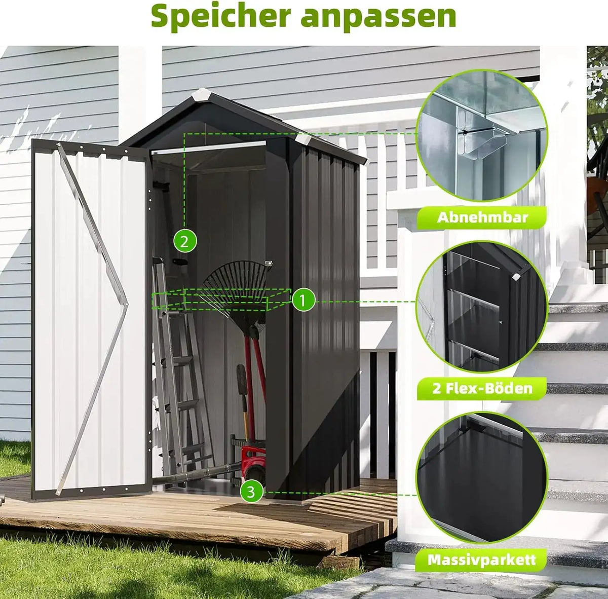 Aoxun Metal Garden Shed 3X2Ft With Base And 2 Adjustable Shelves Inclined Roof Weatherproof Lockable Door For Balcony Patio Garden Storage