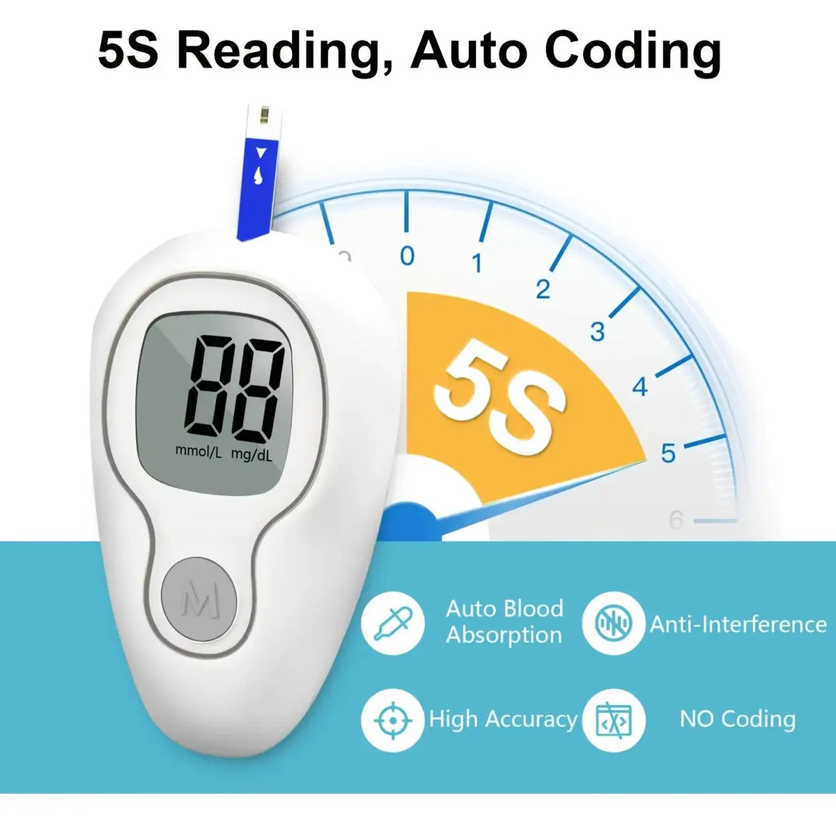 Blood Glucose Monitor Kit Auto-Coding Glucometer for Diabetes — product view 2