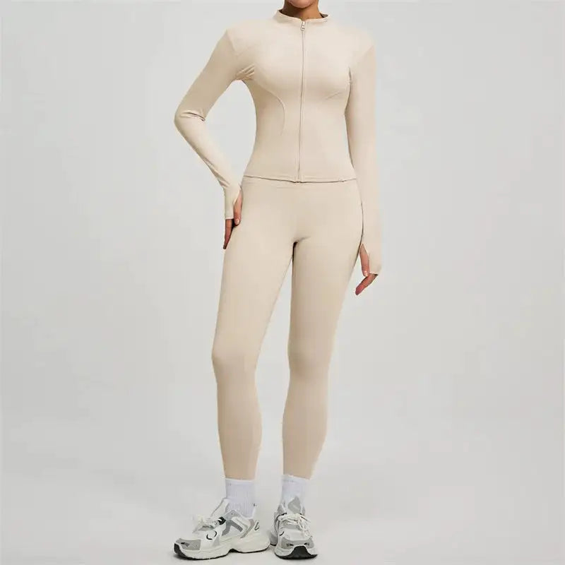 SVEIC Gym Set 2 Piece Yoga Women's Tracksuit Long Sleeve Jacket Sport Top High Waist Leggings Fitness Breathable Wokrout Clothes