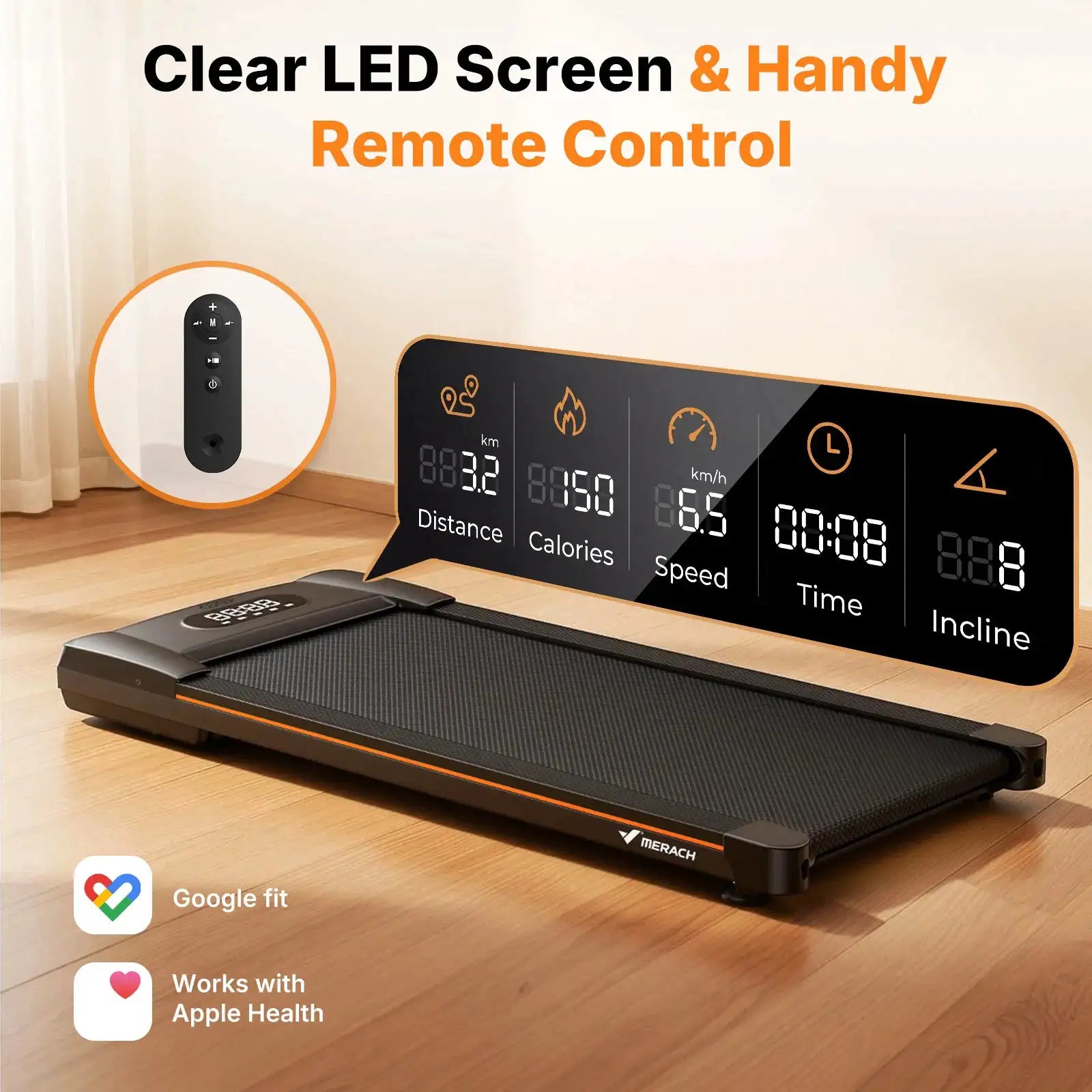 MERACH Walking Pad Treadmill 2in1 Low Noise Running Pad 330LBS Capacity LED Display Phone Holder Fitness Exercise Machine for Home Gym