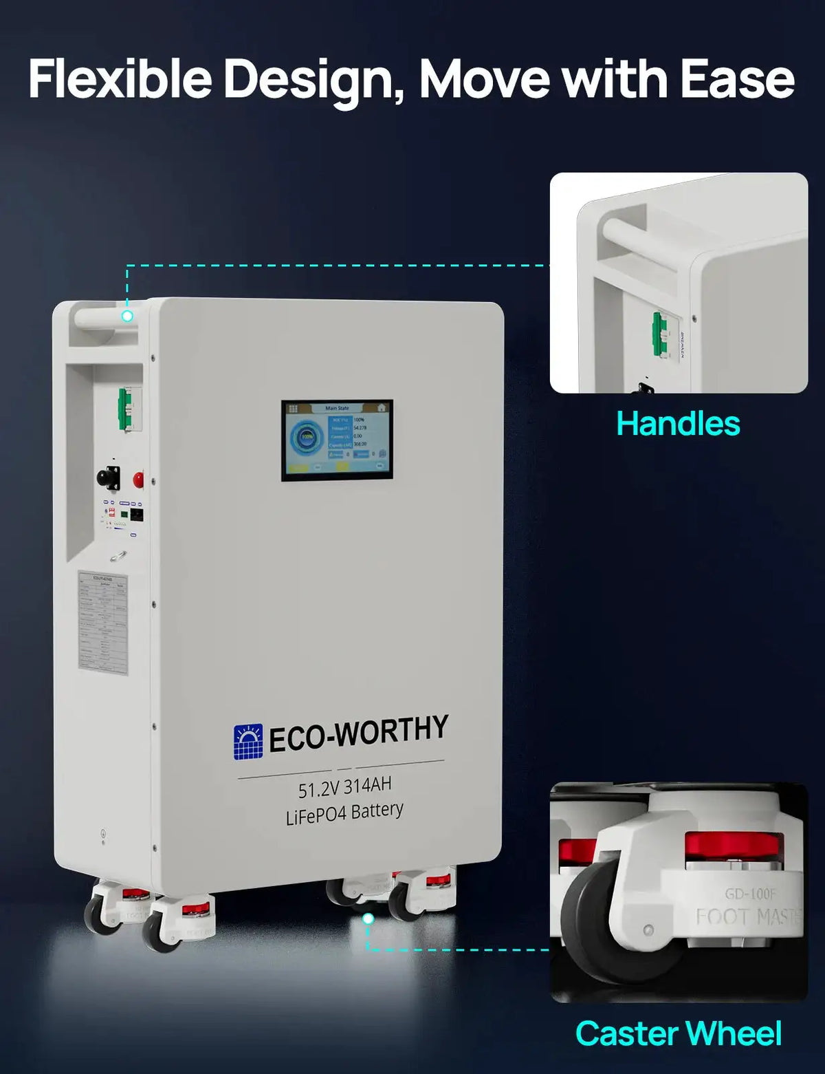 ECO-WORTHY 48V 314Ah LiFePO4 Energy Storage System with 10kW Hybrid Inverter, Active Balancing BMS, Built-in Bluetooth