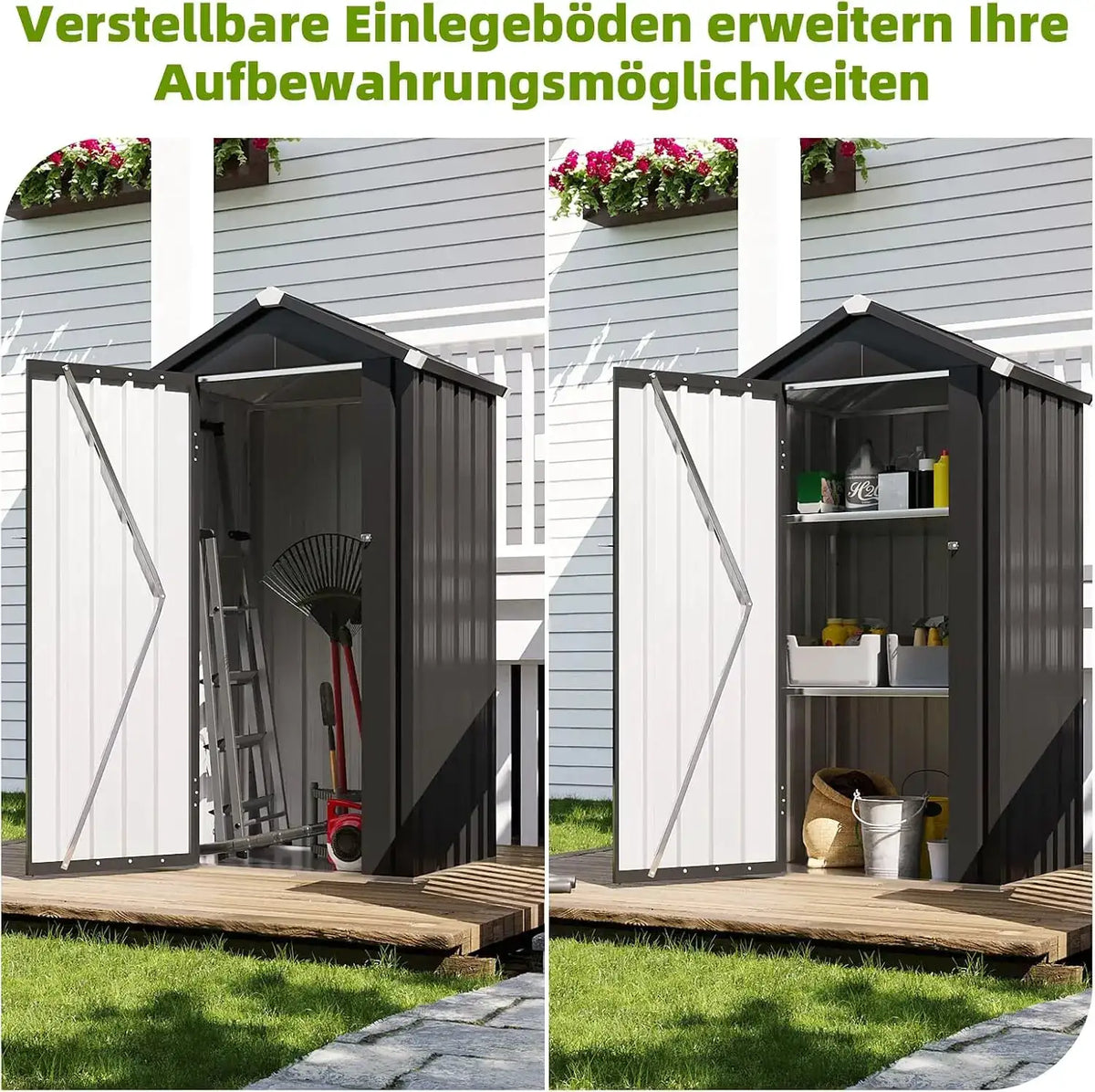 Aoxun Metal Garden Shed 3X2Ft With Base And 2 Adjustable Shelves Inclined Roof Weatherproof Lockable Door For Balcony Patio Garden Storage