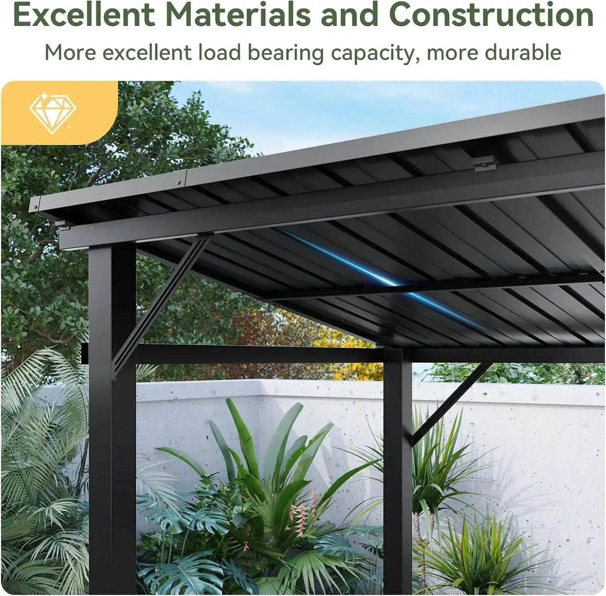 12x6ft Hardtop Grill Gazebo Sloping Steel Roof Black Outdoor BBQ Canopy With 2 Side Shelves And Hooks Permanent Metal For Patio Backyard Deck