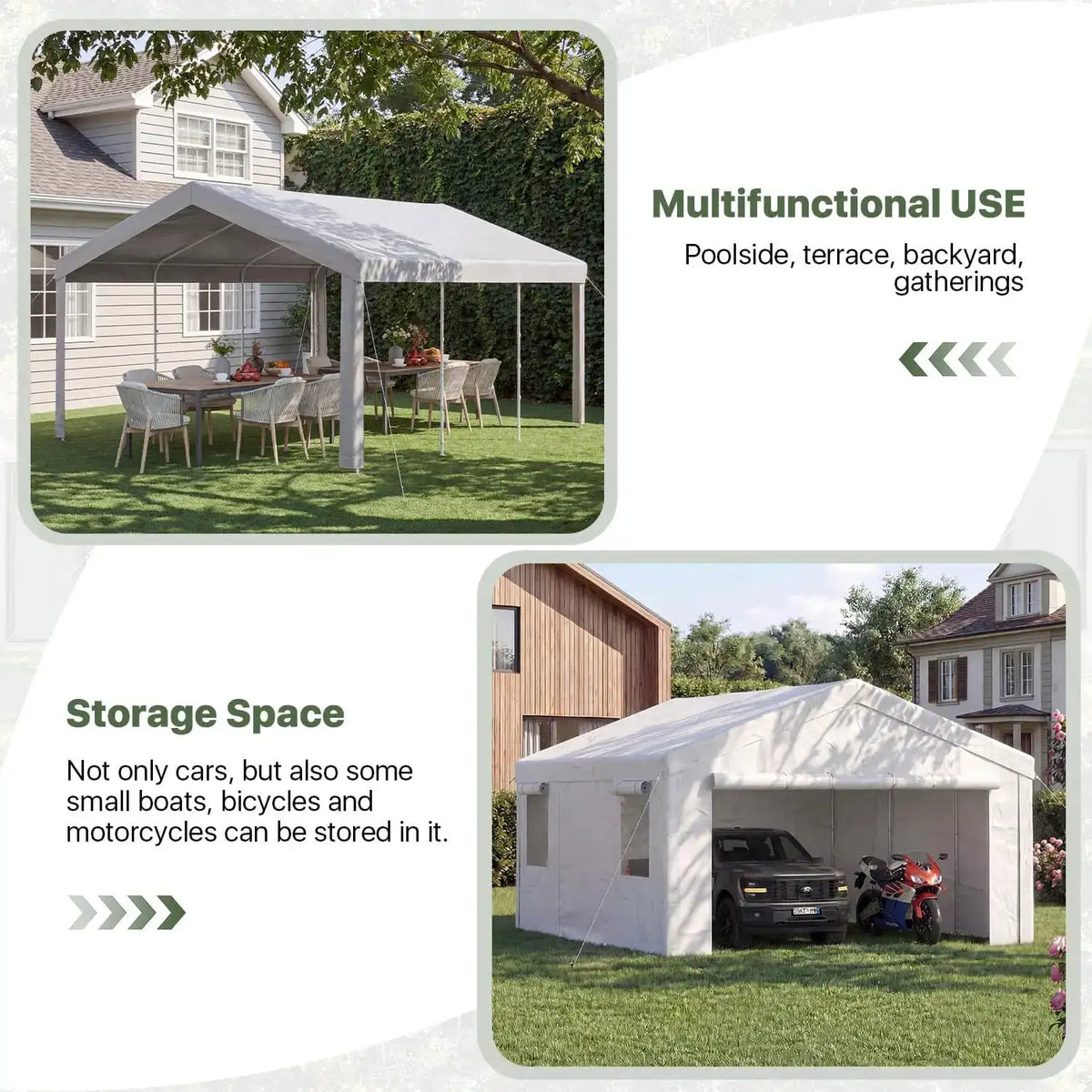 Aoxun 12x20ft Heavy Duty Carport Portable Garage Canopy For Cars Trucks SUVs Boats Gray With Roll Up Windows Removable Sidewalls And Doors