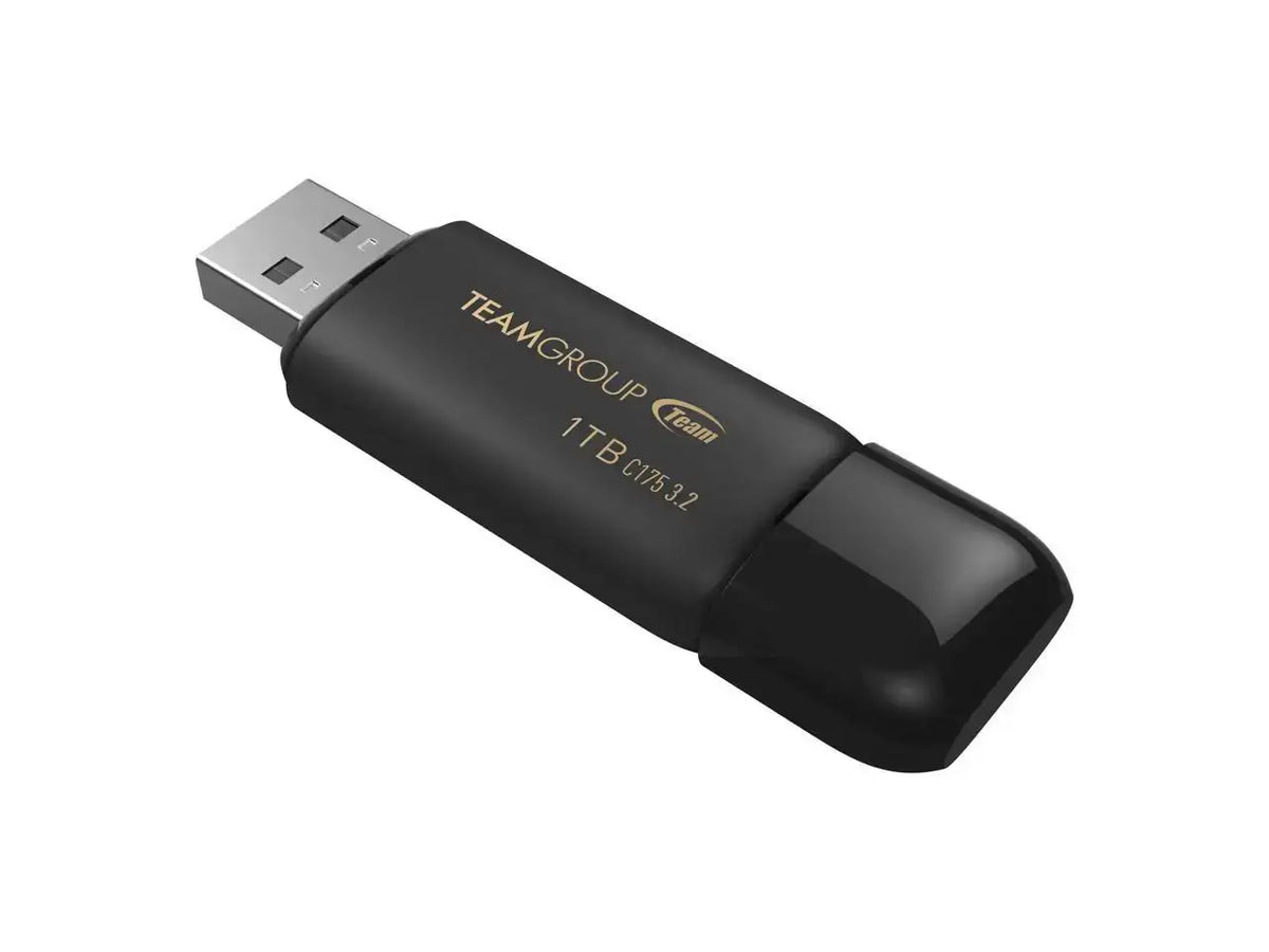 TEAMGROUP C175 1TB USB 3.2 Gen 1 Flash Drive Rounded Streamlined Unibody Design Black Pearl Seamless Construction Matte and Glossy Finish, Speed Up to 100MB/s (TC17531TBB01)