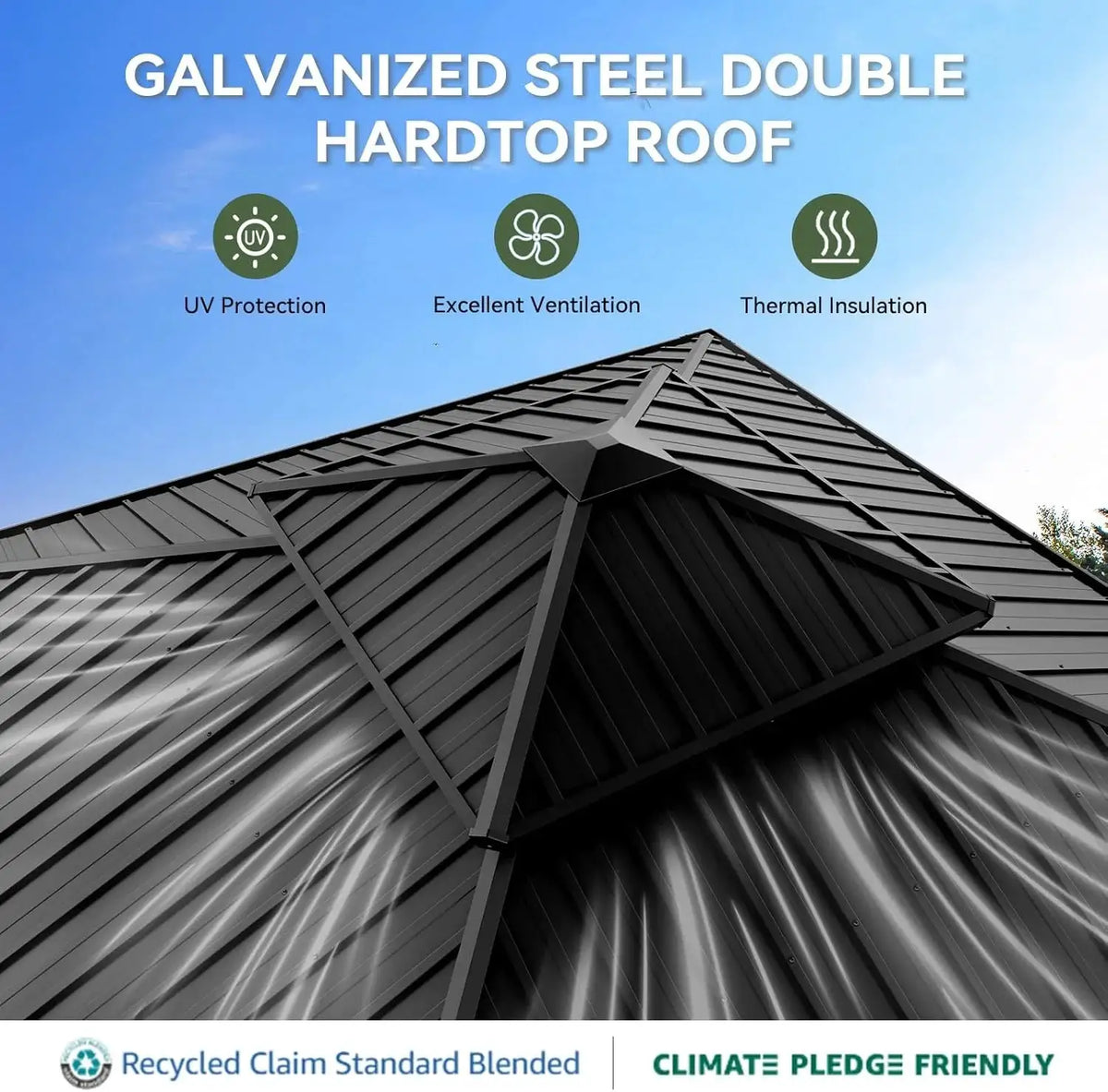 Nordivale 12x12FT Outdoor Gazebo Hardtop with Gutter Drainage System Double Layer Galvanized Steel Roof Aluminum Frame with Curtains and Netting for Patio Backyard Deck