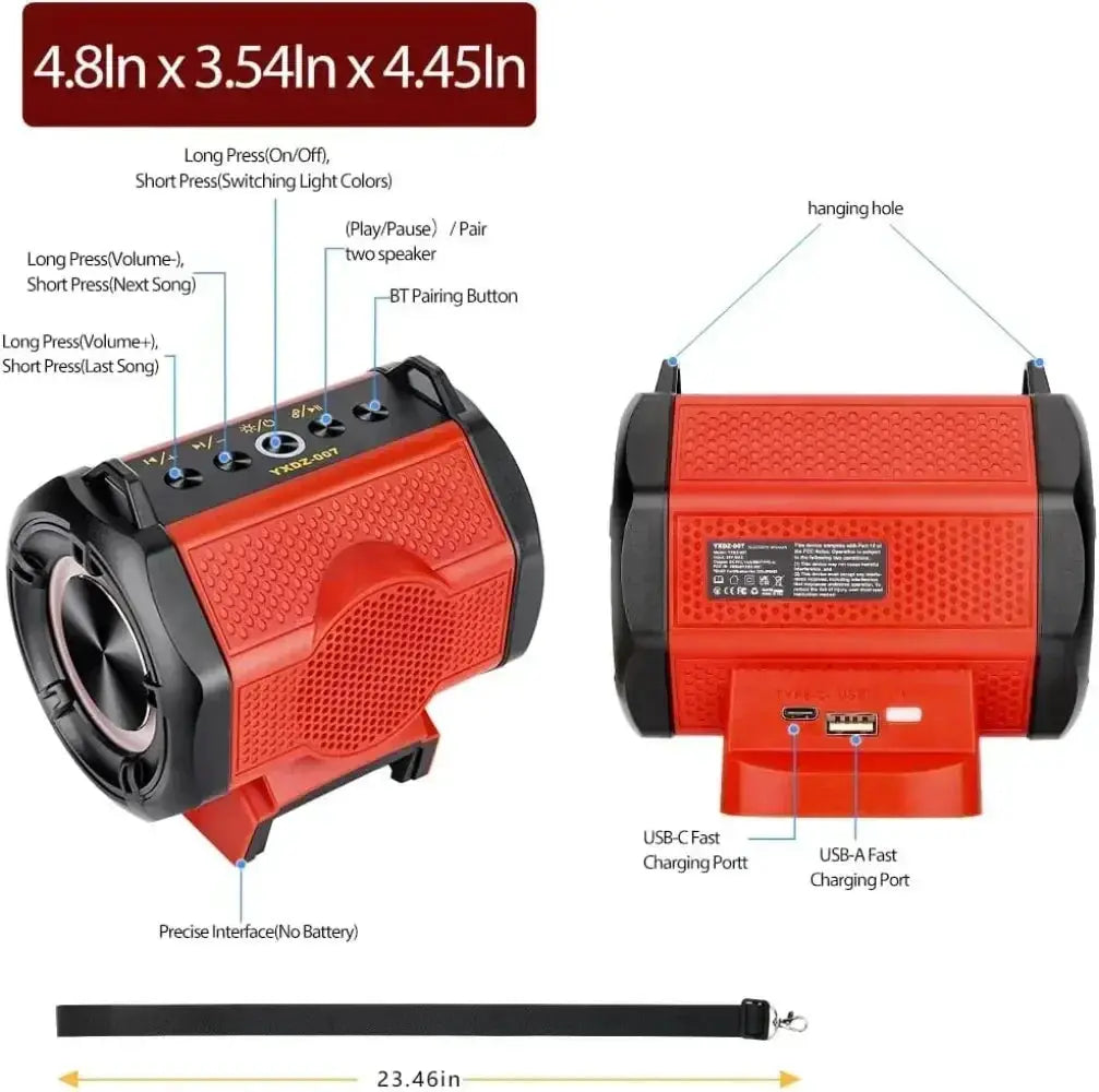 Enhanced Bass Bluetooth Speaker For Makita Milwaukee Bosch