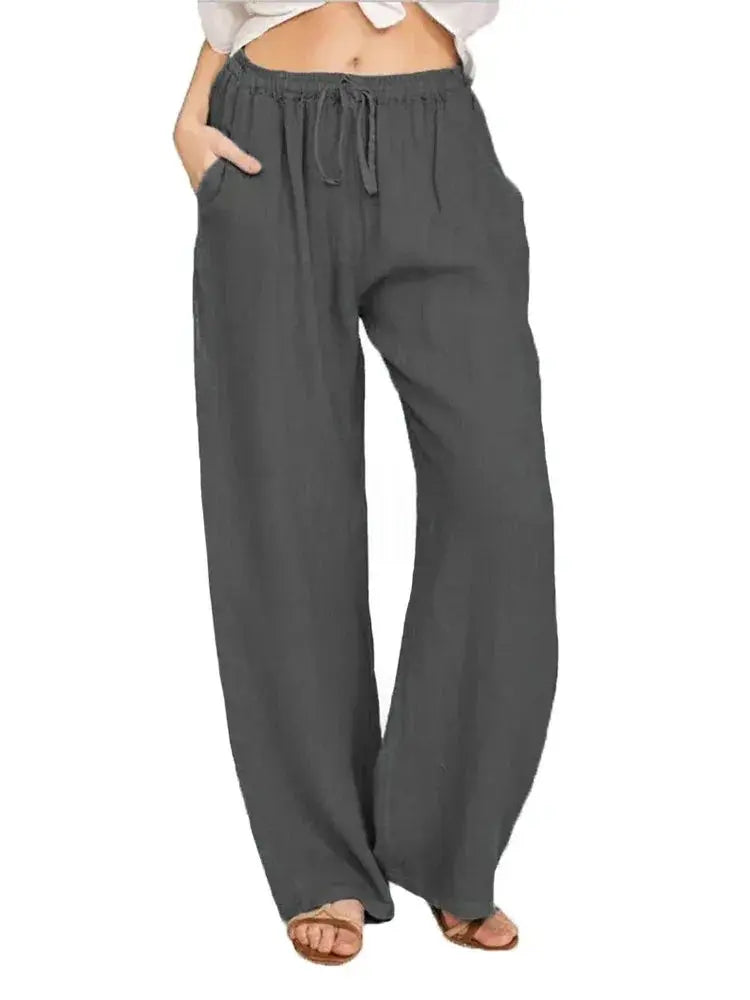Women Cotton Linen Wide Leg Pants High Waist Summer Autumn - OurLum.com