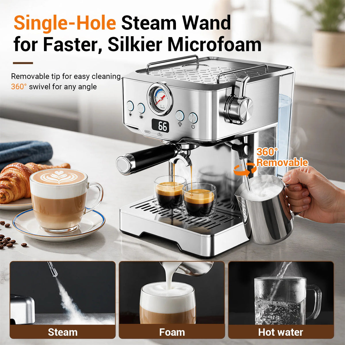 Ultra Espresso Machine, Barista Espresso Maker with Steam Wand | — product view 5