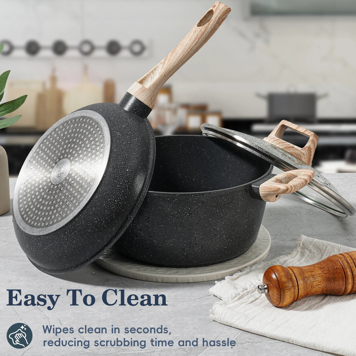Pieces Non-Stick Granite Cookware Set, Healthy Ceramic Pots — product view 5