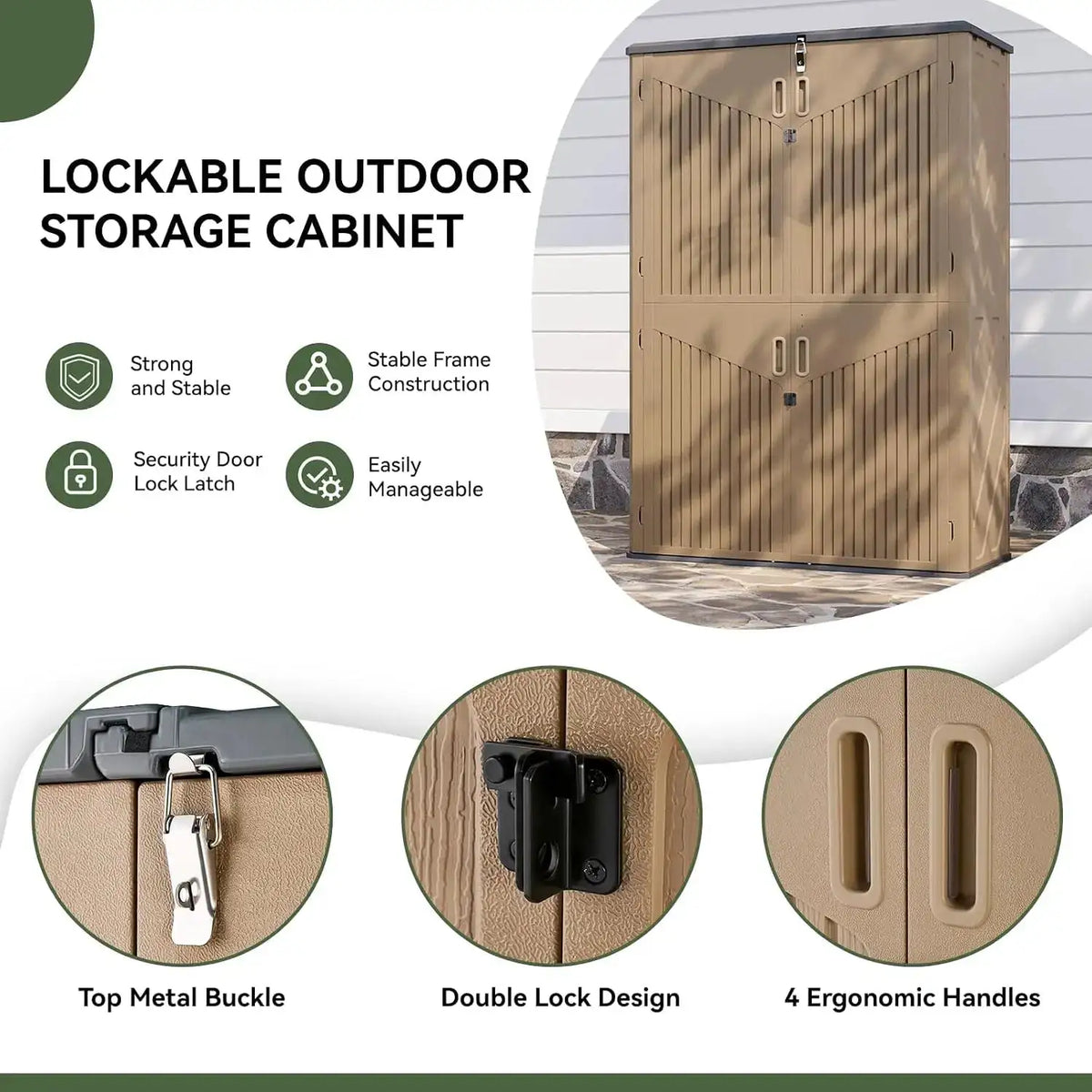 Aoxun 64 Cu Ft Resin Outdoor Storage Shed With Floor Vertical Waterproof Cabinet For Garage Pool Bike Garden Tools Patio Furniture Brown