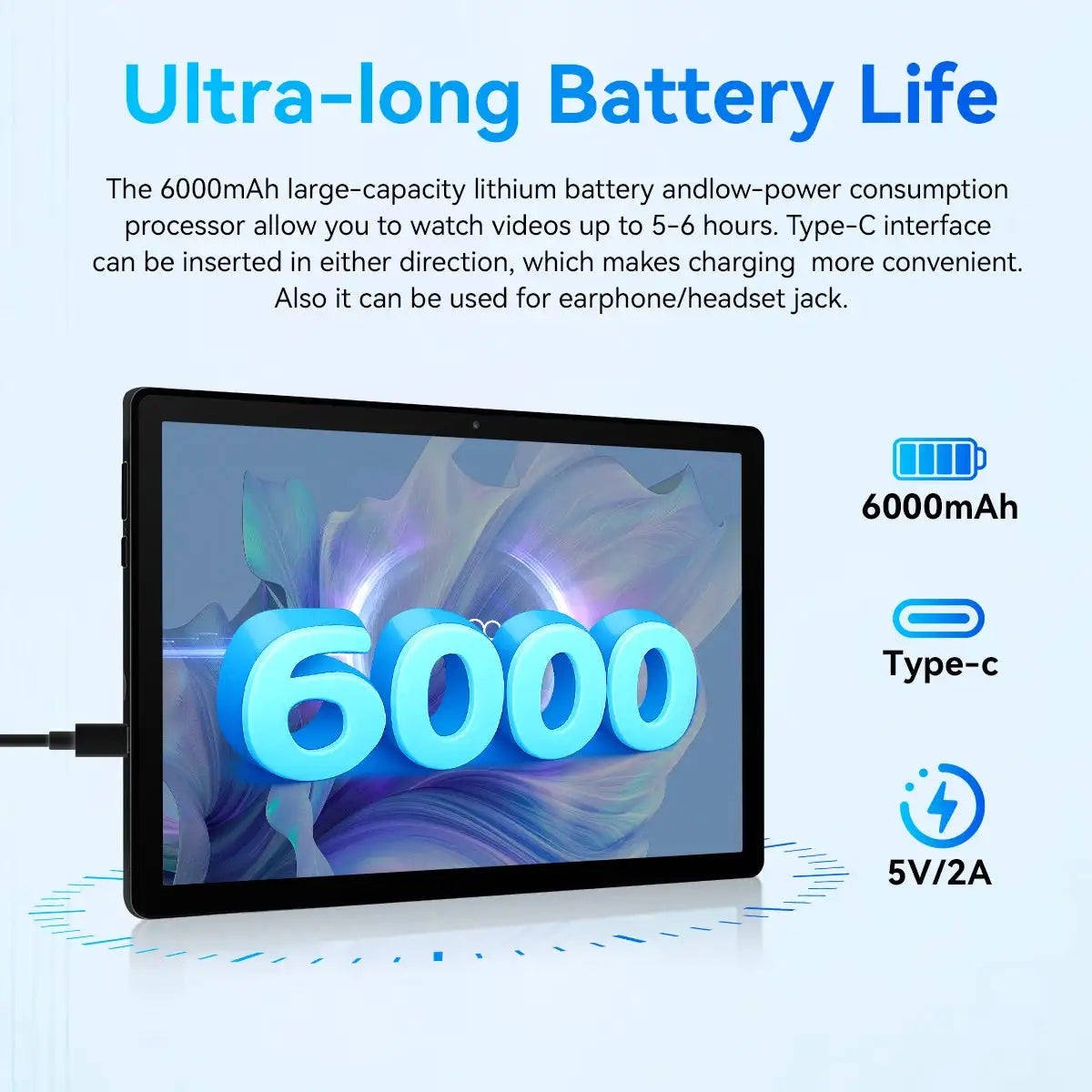 BUFO KB10L 10.1 Inch A333 Octa Core Tablet 24GB(3+21G) RAM 64GB ROM Android 16 1280*800 LCD Screen 6000mAh Battery 5MP Front 8MP AF Rear Camera Support TF Card Up to 1TB Type-C 2.0 Tablet PC for Study Office Entertainment
