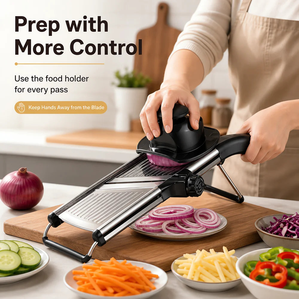 Adjustable Mandoline Slicer with Food Holder, Stainless Steel — product view 4