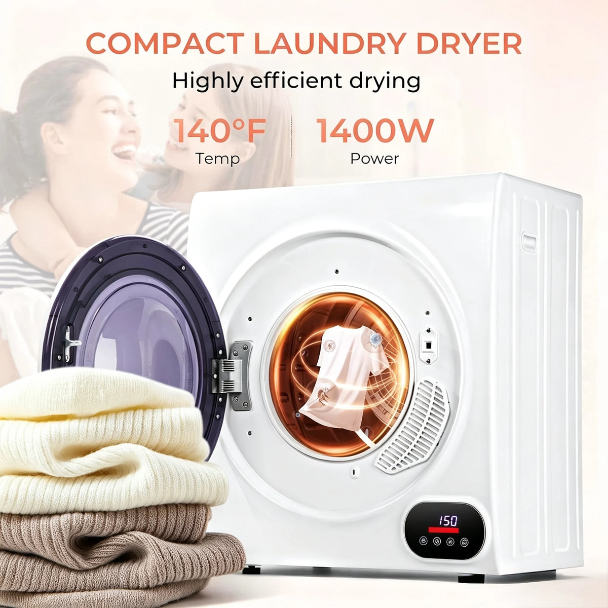 EKOJUCE Front‑Load Compact Clothes Dryer, Cu.Ft Laundry Dryer — product view 1