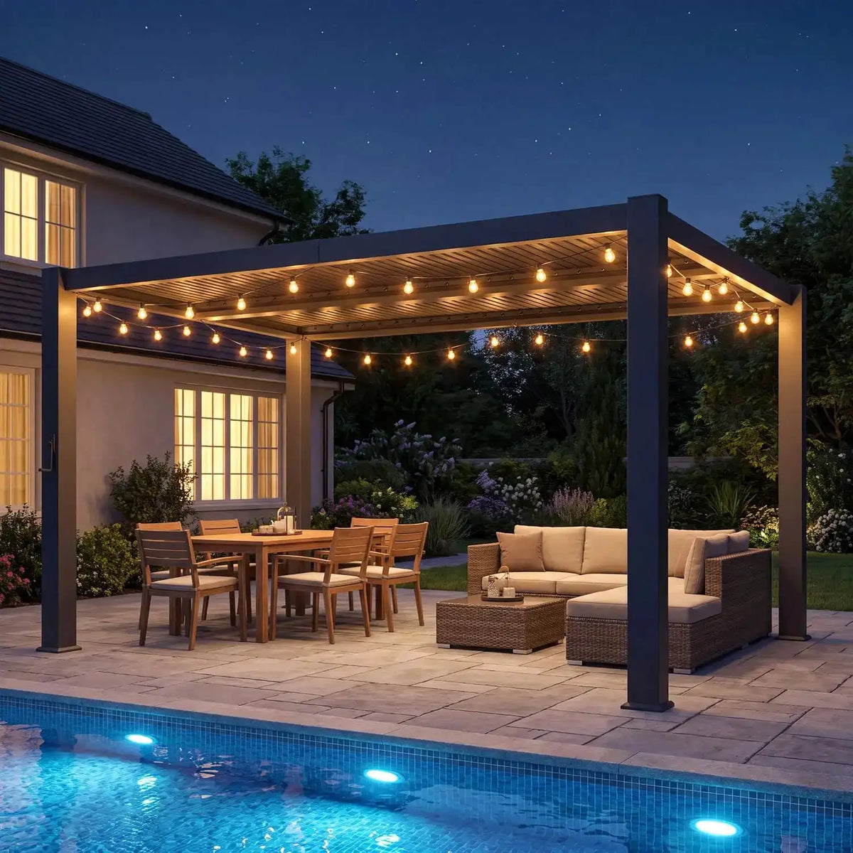 Nordivale 10x12FT Outdoor Metal Louvered Pergola Gazebo with Adjustable Roof for Decks Gardens and Backyards Gray