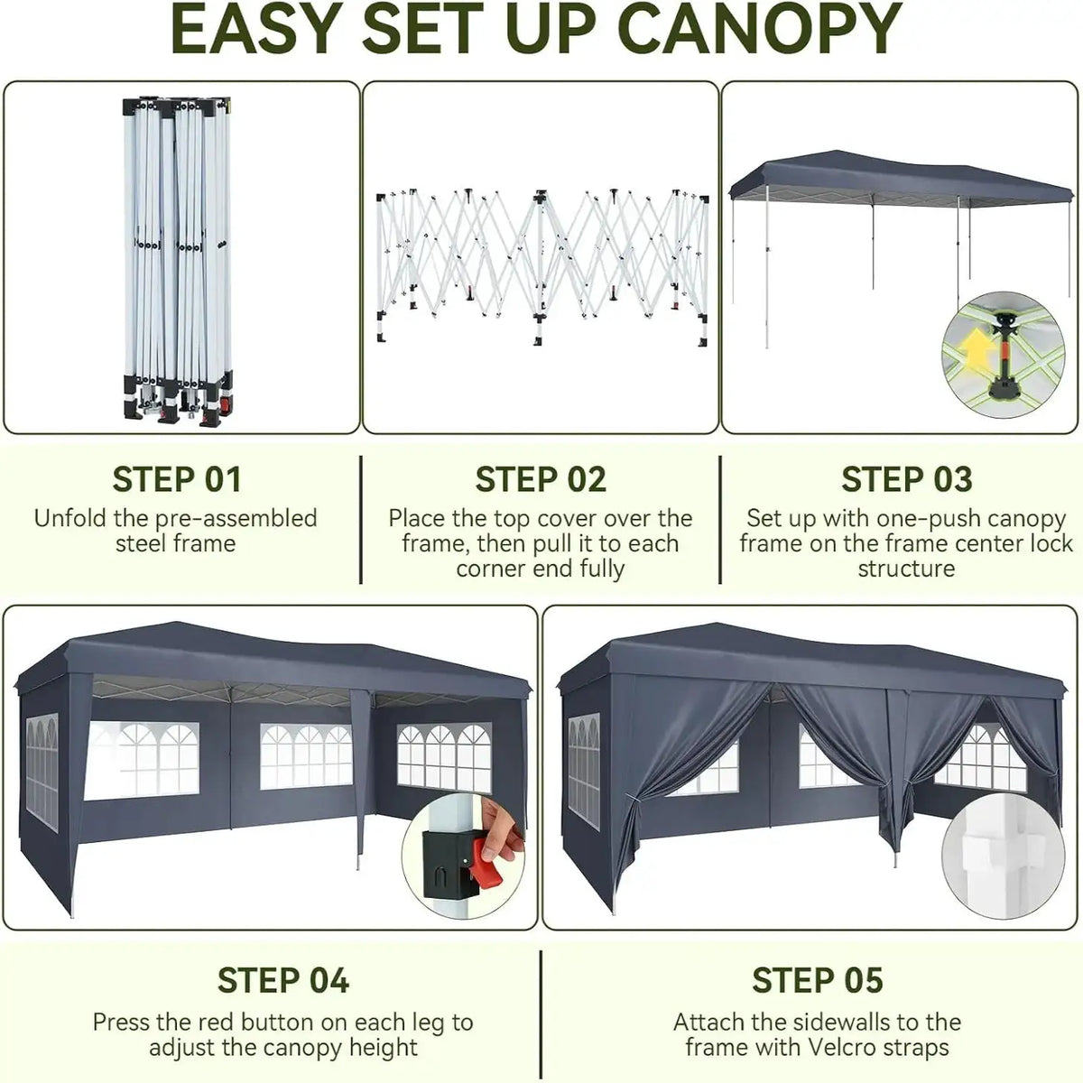 Nordivale 10x20FT Pop Up Gazebo Tent with 6 Sidewalls Waterproof Folding Canopy for Wedding Outdoor Party Commercial Market
