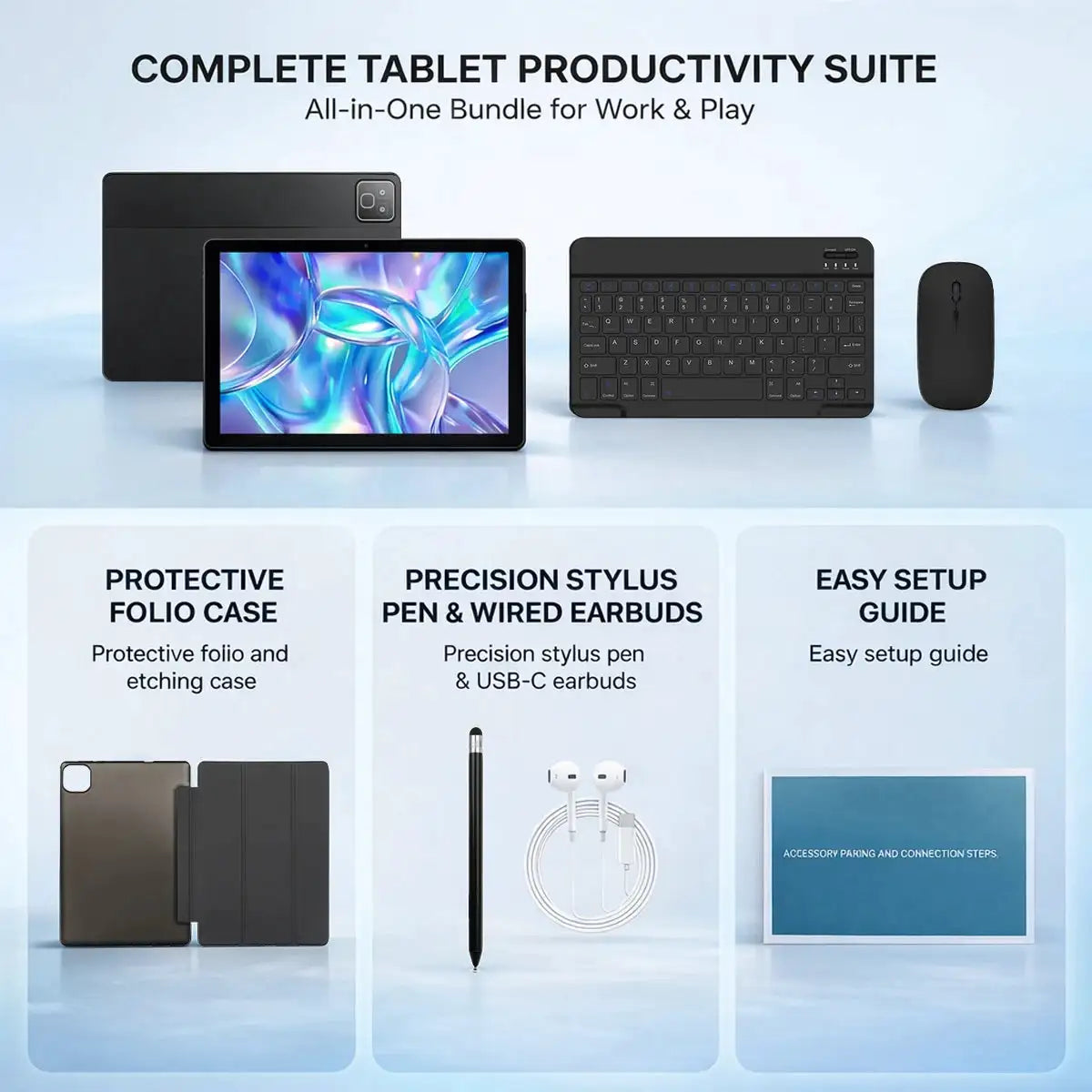 K6L 11 Inch Android 16 GO Tablet PC 5‑Core Processor 30(3+27)GB RAM 128GB ROM 7800mAh Widevine L1 Complete Keyboard Mouse Stylus Bundle US Warehouse
