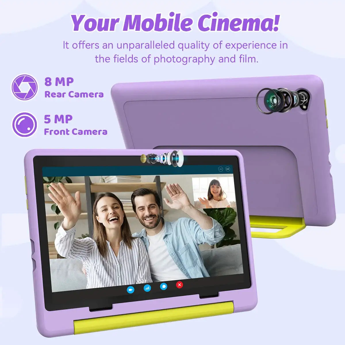 BUFO Kids Tablet 10.1 Inch Five Core Processor 24GB(3+21) RAM 64GB ROM Android 16 IPS HD Display 6000mAh Battery Parental Control Dual Camera TF 1TB Expand WiFi Children Learning Gaming Tablet Only Tablet
