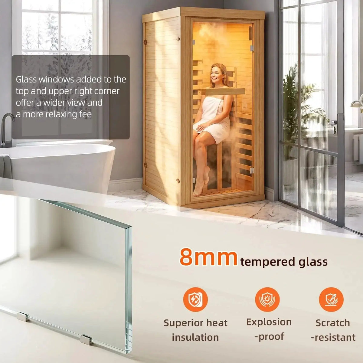 Nordivale 1-2 Person Far Infrared Sauna Room Canadian Hemlock Indoor Dry Spa Low EMF Full Glass Door Bluetooth Speaker Control Panel 32x32x66