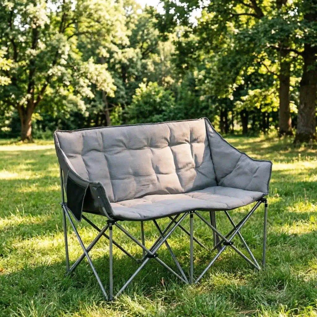 AOXUN Outdoor Double Folding Chair 220kg Heavy Duty Portable Camping Chair with Side Storage & 4cm Padded Seat, Quick Setup Beach Picnic Chair with Carry Bag