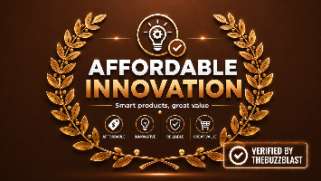 Affordable Innovation' with laurel wreath and verified by TheBuzzBlast badge