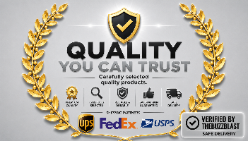 Quality assurance graphic with UPS, FedEx, and USPS logos, and 'Verified by TheBuzzBlast' badge 