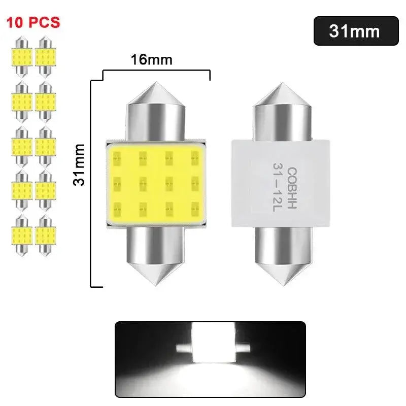 LED Car Interior Dome Lights Premium White COB Bulbs 7000K