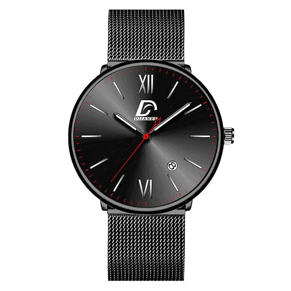 Luxury Mesh Belt Watch Mens Timepiece Leather Calendar