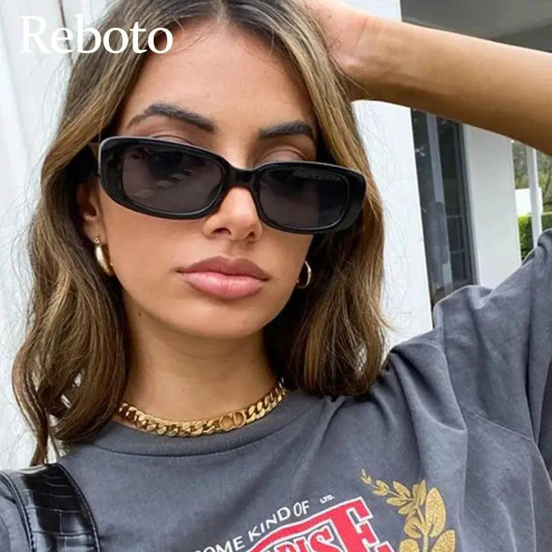 Chic Retro White Rectangular Womens Sunglasses UV Protection