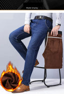 Winter Men Black Blue Straight Stretch Denim Pants Sale